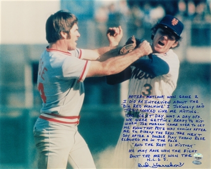 Bud Harrelson Signed & Inscribed 16x20 1973 NLCS Fight With Pete Rose Photo (Steiner & Fanatics)